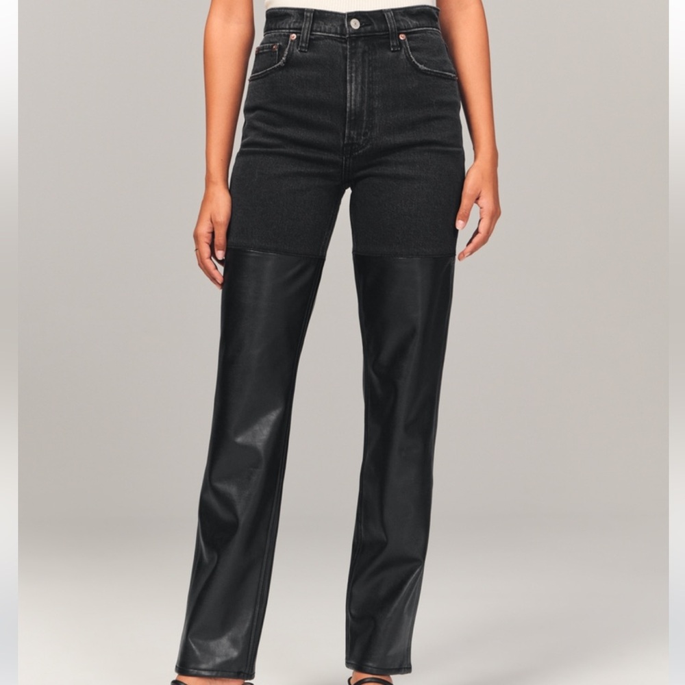 Abercrombie Black Denim and Leather Pants 6L
